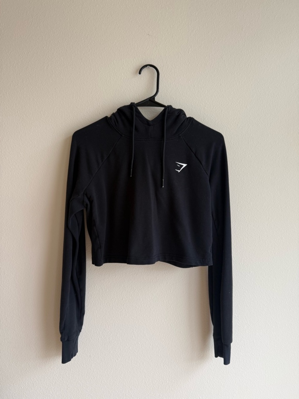 Gymshark Black Cropped Hoodie with White Logo